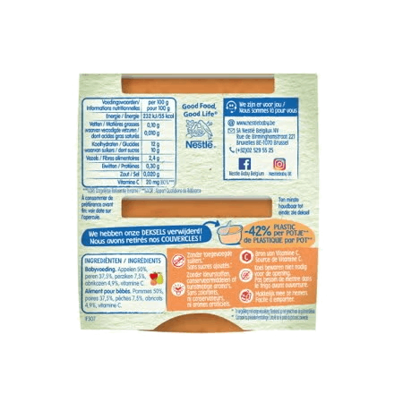 Nestlé Baby Fruit Compote Pomme Poire Pêche Sans couvercles
