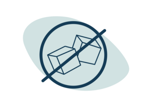 Graphic: two ice cubes crossed out by a diagonal slash over a teal oval