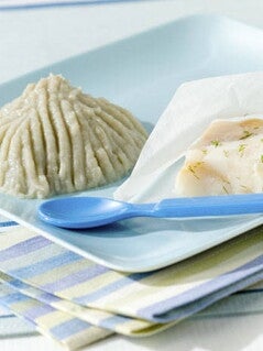 Kabeljauw in papillot, venkel- en aardappelpuree