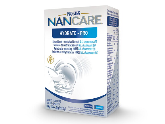 Een doos NANCARE® Hydrate-Pro voedingsupplementen van Nestlé