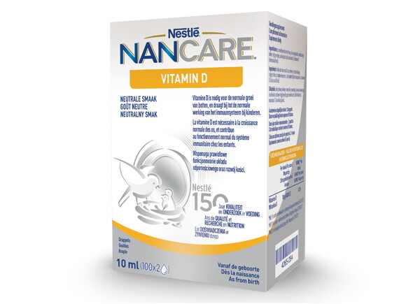 Een doos NANCARE® Vitamine D voedingsupplementen van Nestlé