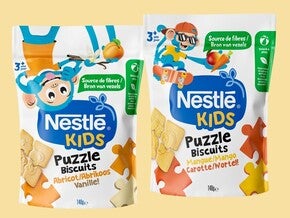 Nestlé Kids Puzzle Biscuits verpakkingen met illustraties van kinderen.