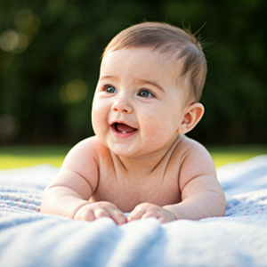 A baby lying on a blanket  A baby lying on a blanket