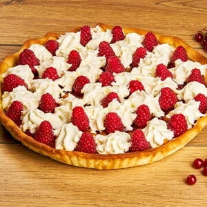 Frambozentaart met rode bessen en appelcompote Frambozentaart met rode bessen en appelcompote