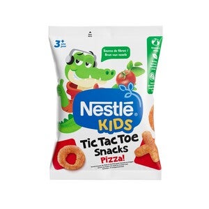 Paquet de snacks Nestlé Kids Tic Tac Toe avec un alligator de dessin animé.