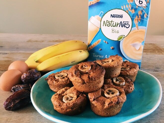 Banana cupcakes met NaturNes Bio Tarwe & Haver