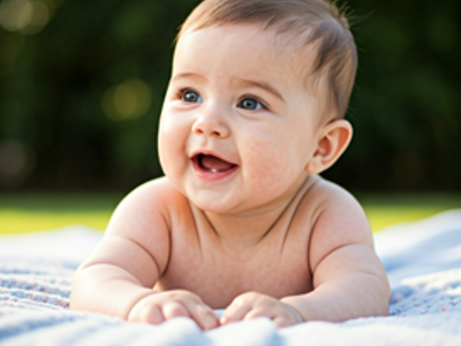 A baby lying on a blanket  A baby lying on a blanket