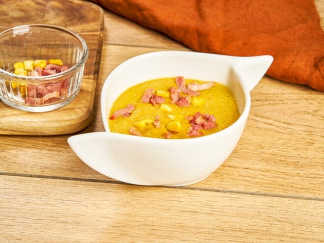 Mais-crèmesoep met gerookte ham Mais-crèmesoep met gerookte ham