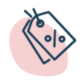 Sale tag icon: overlapping price tags with percent sign on pink blob